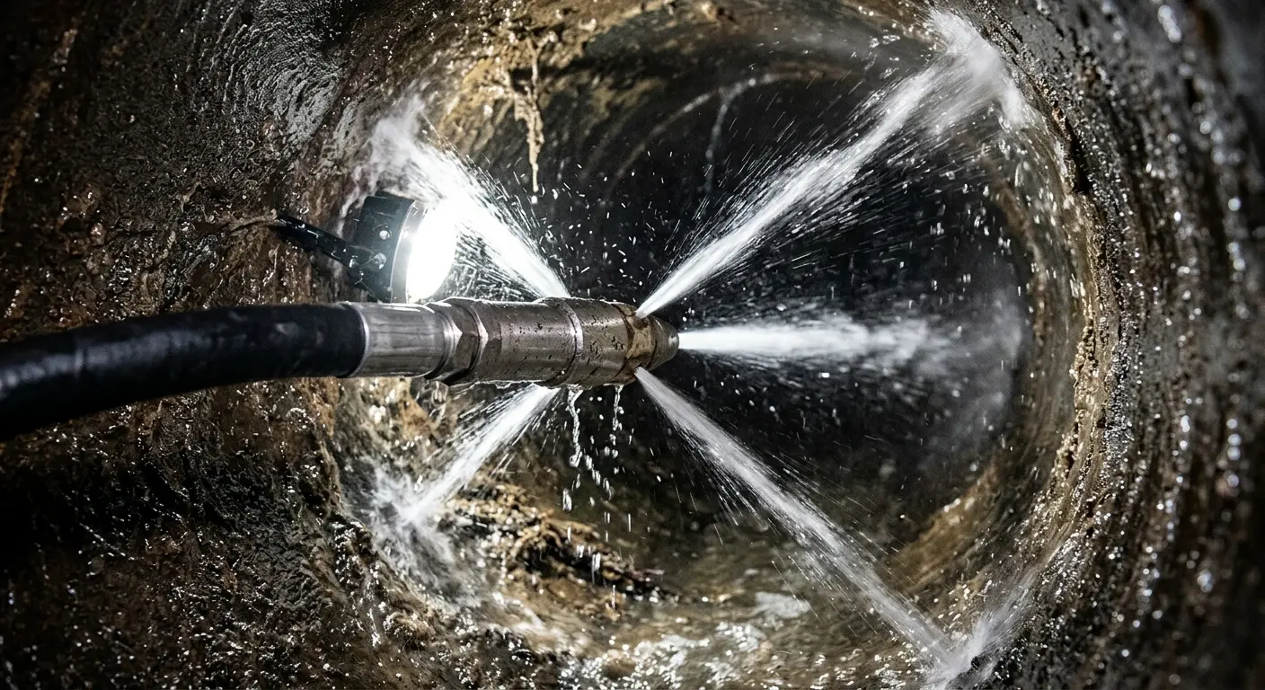 High-pressure hydro jetting nozzle cleaning sewer pipe for Sewer Cleanout in Lincolnwood